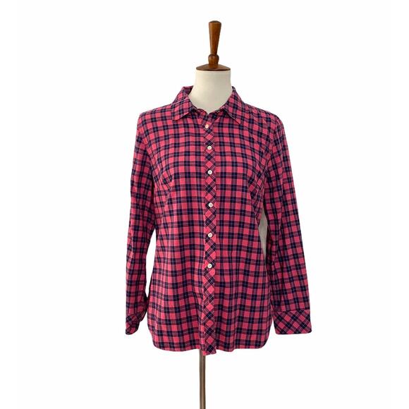 Talbots Womens Plaid Button Up Shirt Long Sleeve Collared Pink M Medium - Picture 1 of 7